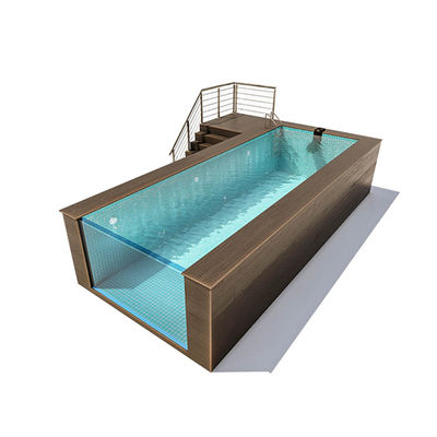 Piscina de luxo acima do solo Fibra de vidro Infinito transparente com placas de madeira
