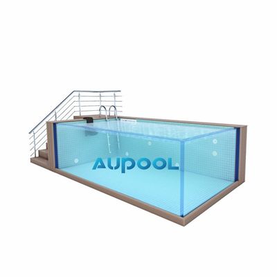 Piscina familiar modular pré-fabricada no quintal com painel acrílico de vidro acima do solo